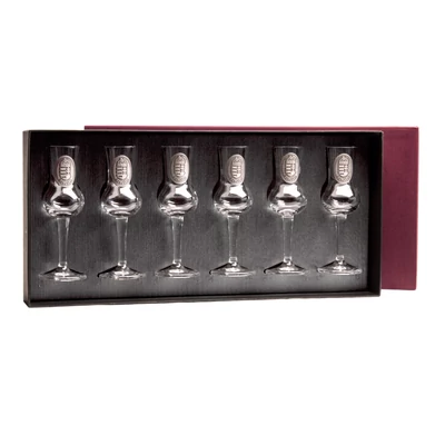 Grappás poharak díszdobozban magyar címerrel