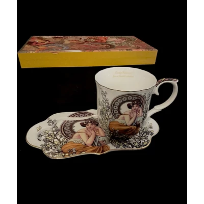 Porcelán  teás csésze + alj  Mucha