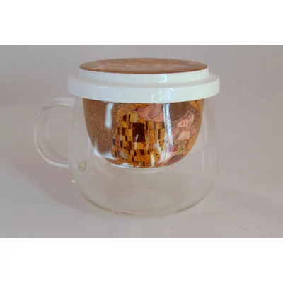 Üveg poharas szűrős Klimt teás bögre