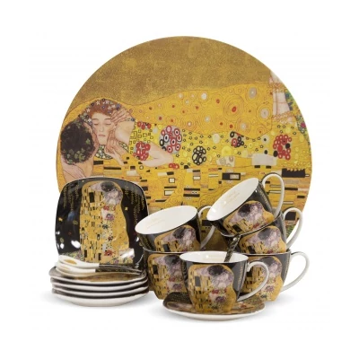 Klimt porcelán 6 személyes teás csók fekete