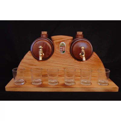 Pálinkás készlet natur ívelt kerámia hordós 