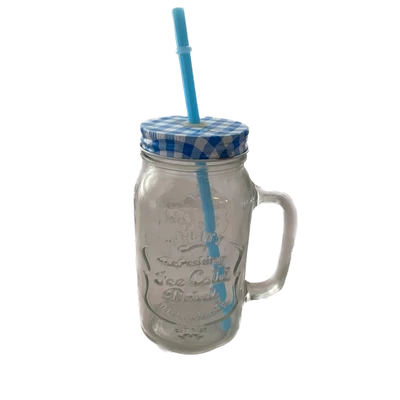 Bögre üveg szívószálas kék 700ml