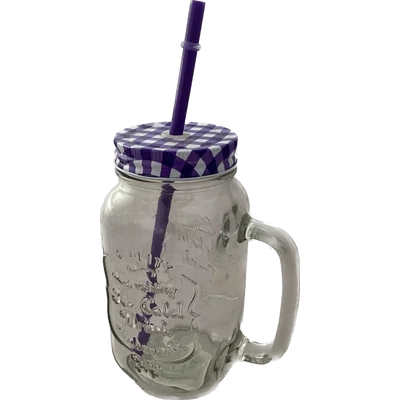 Bögre üveg szívószálas lila 700ml