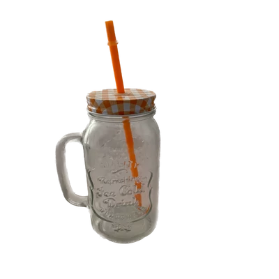 Bögre üveg szívószálas narancs 700ml