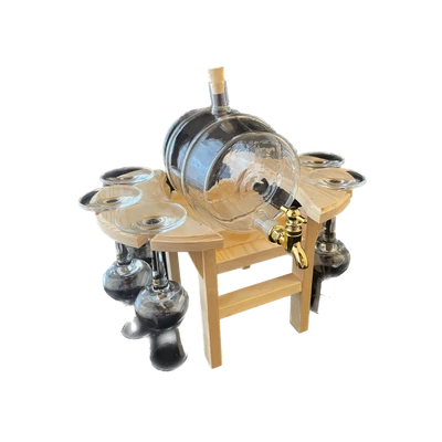 Pálinkás készlet grappás poharakkal üveghordóval natúr