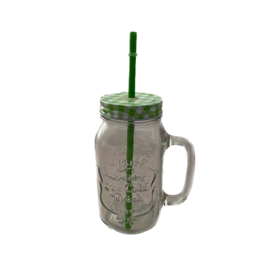 Bögre üveg szívószálas zöld 700ml